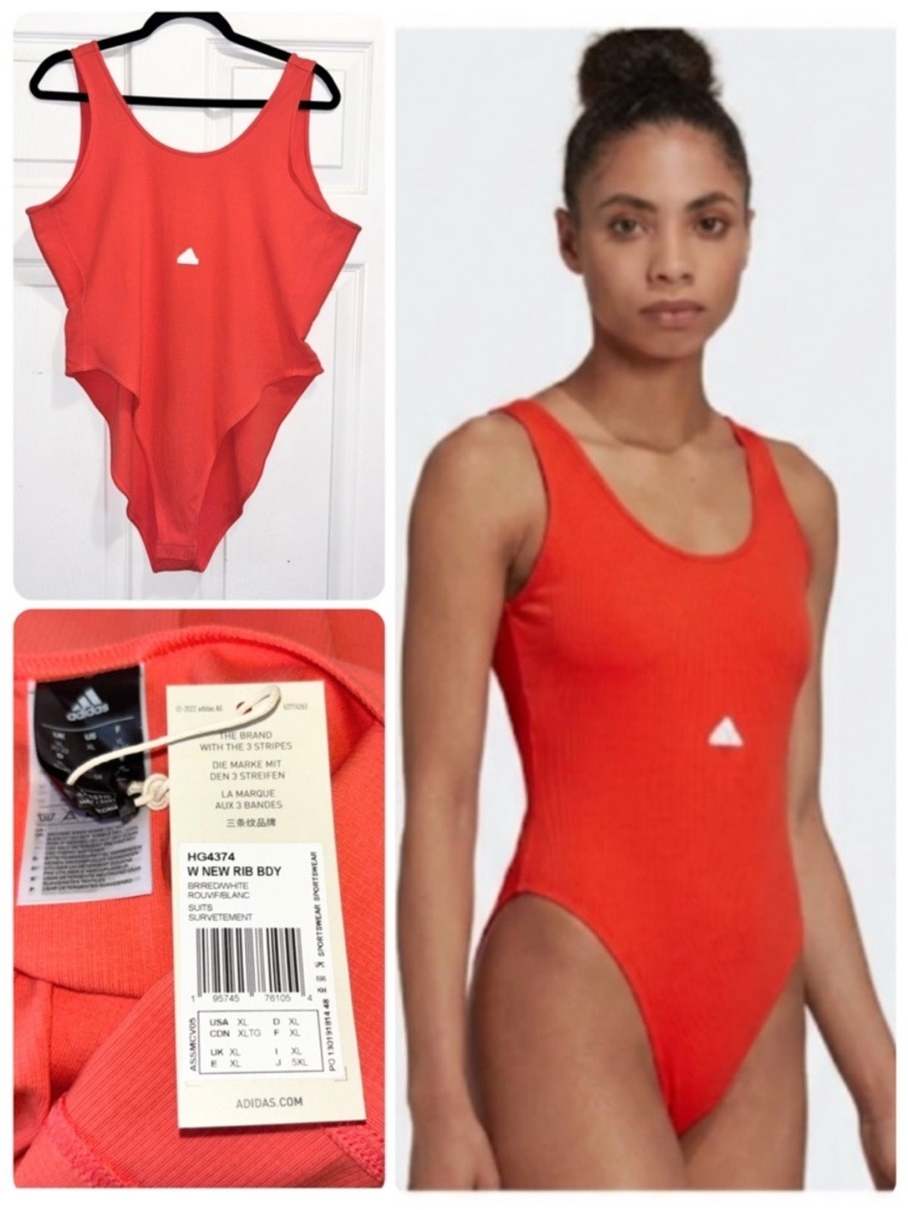 NWT Adidas Ribbed Bodysuit Tank Top One-Piece Red Size XL Brand New